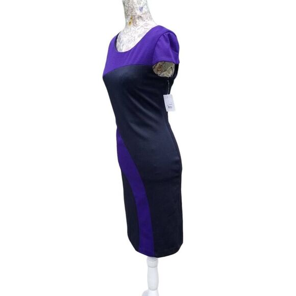 Liz Claiborne Purple Black Color Block Cap Sleeve Business Casual Sheath Dress - Picture 5 of 11